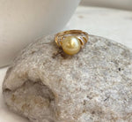 Genuine South Sea ocean pearl ring with rich golden tone and extreme glossy luster