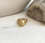 Adjustable sterling silver ring featuring a genuine South Sea deep golden ocean pearl with strong luster