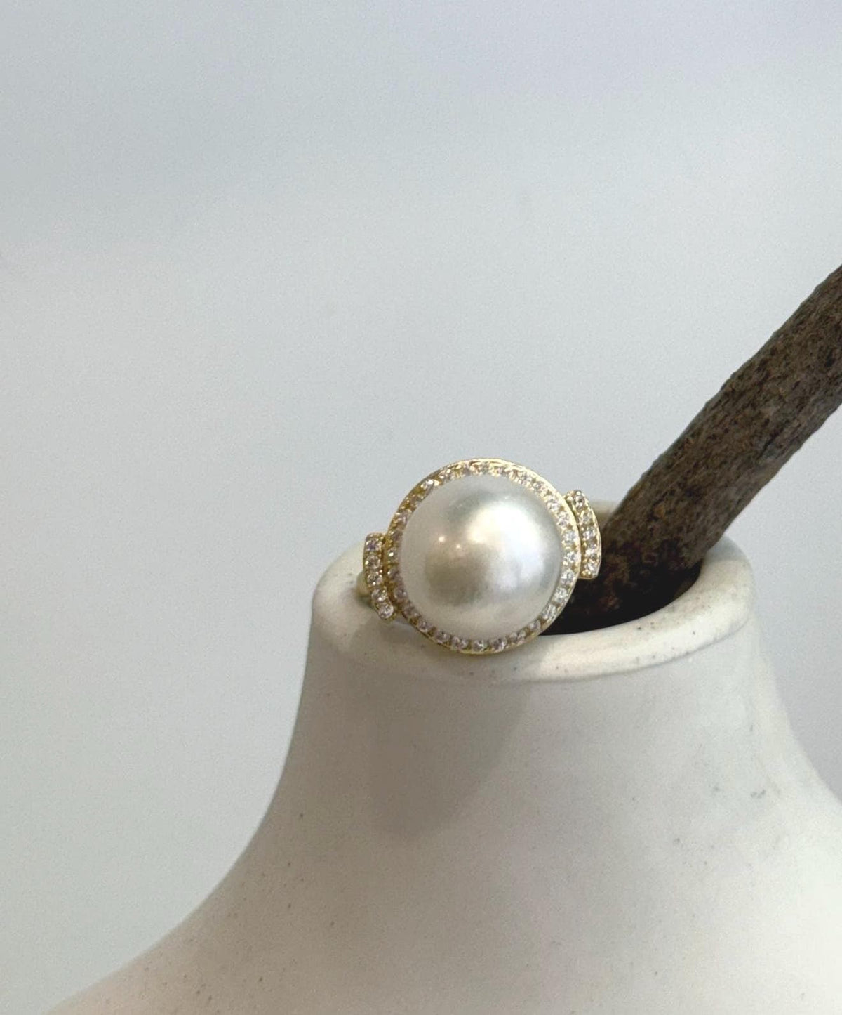 Genuine saltwater South Sea white pearl statement ring in sterling silver