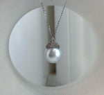 White South Sea pearl crown pendant on a delicate silver chain