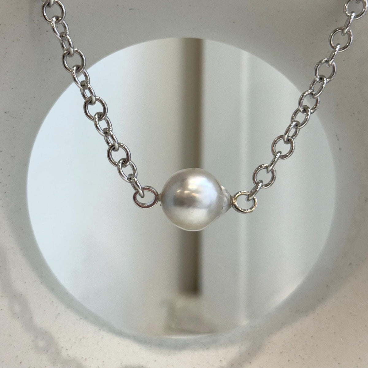 Australian ocean white pearl necklace with genuine saltwater pearl and S925 sterling silver chain