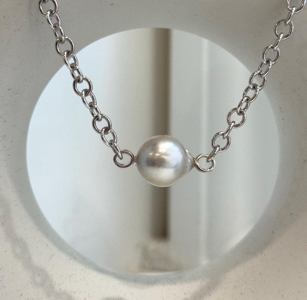Minimalist single white pearl necklace handmade with S925 sterling silver chain