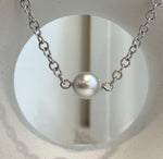 Minimalist single white pearl necklace handmade with S925 sterling silver chain