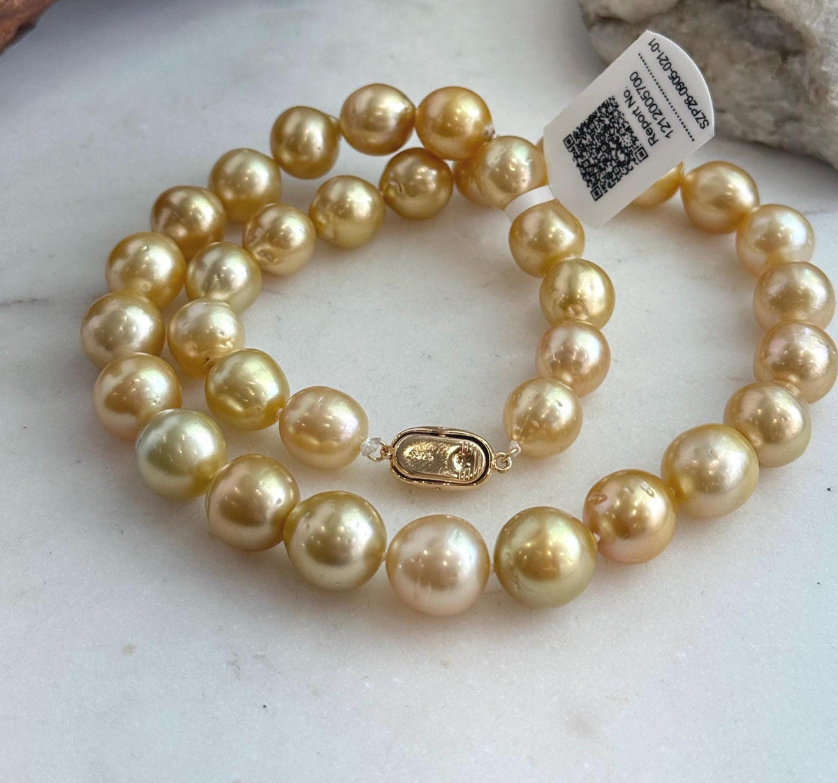 Golden South Sea pearl necklace made with 35 genuine saltwater pearls