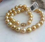 Golden South Sea pearl necklace made with 35 genuine saltwater pearls