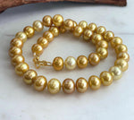 Golden freshwater pearl necklace featuring softly varied natural pearl shapes.