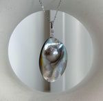 Iridescent ocean Mabe pearl pendant necklace set in S925 sterling silver