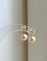 Ivory Akoya pearl drop earrings with solid 18K gold settings