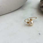 Genuine saltwater Akoya pearl adjustable gold ring for women