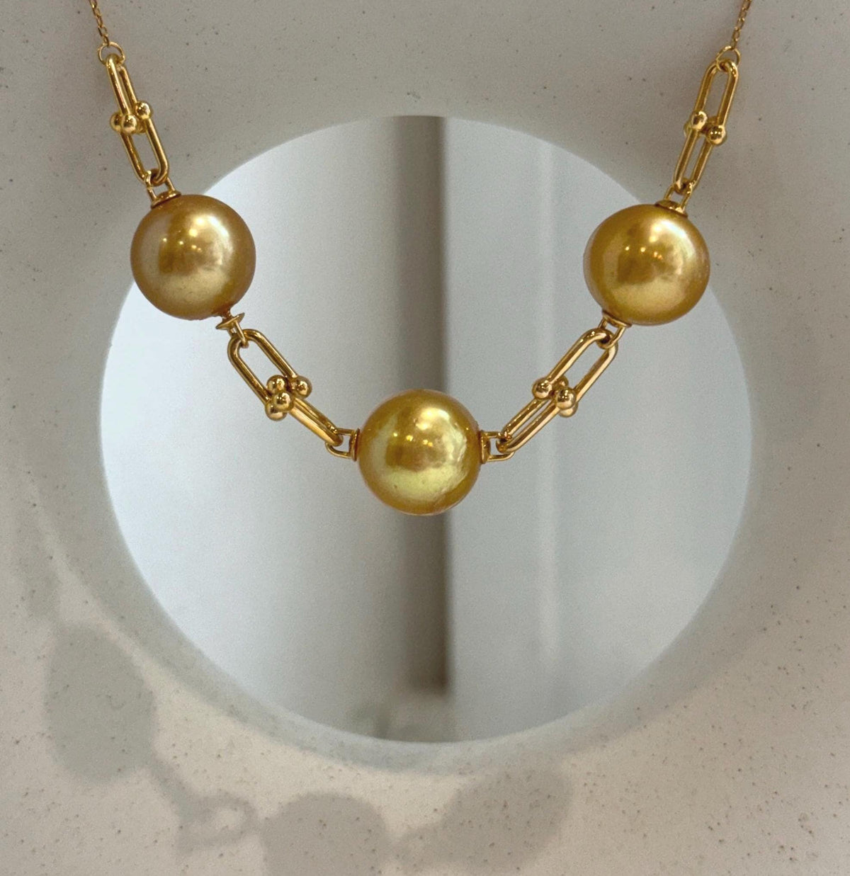 Chartier 3pcs 13.2-13.8mm Edison Golden Pearl Satellite Necklace | Genuine Saltwater Pearls | Extreme Mirror Luster | S925 Silver | 18.9”