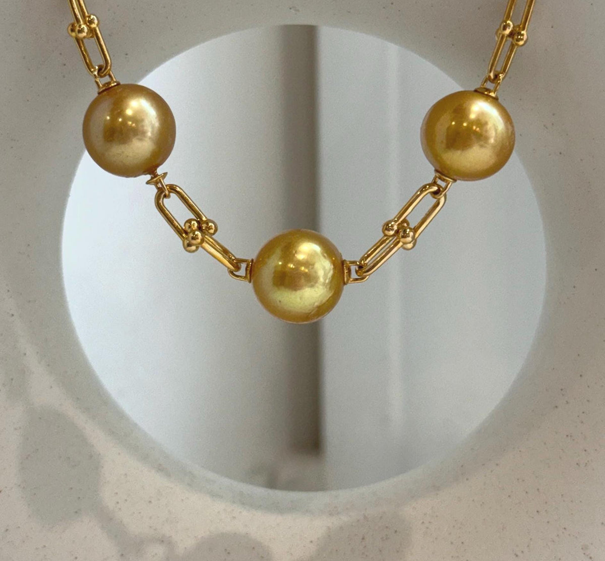 Chartier 3pcs 13.2-13.8mm Edison Golden Pearl Satellite Necklace | Genuine Saltwater Pearls | Extreme Mirror Luster | S925 Silver | 18.9”