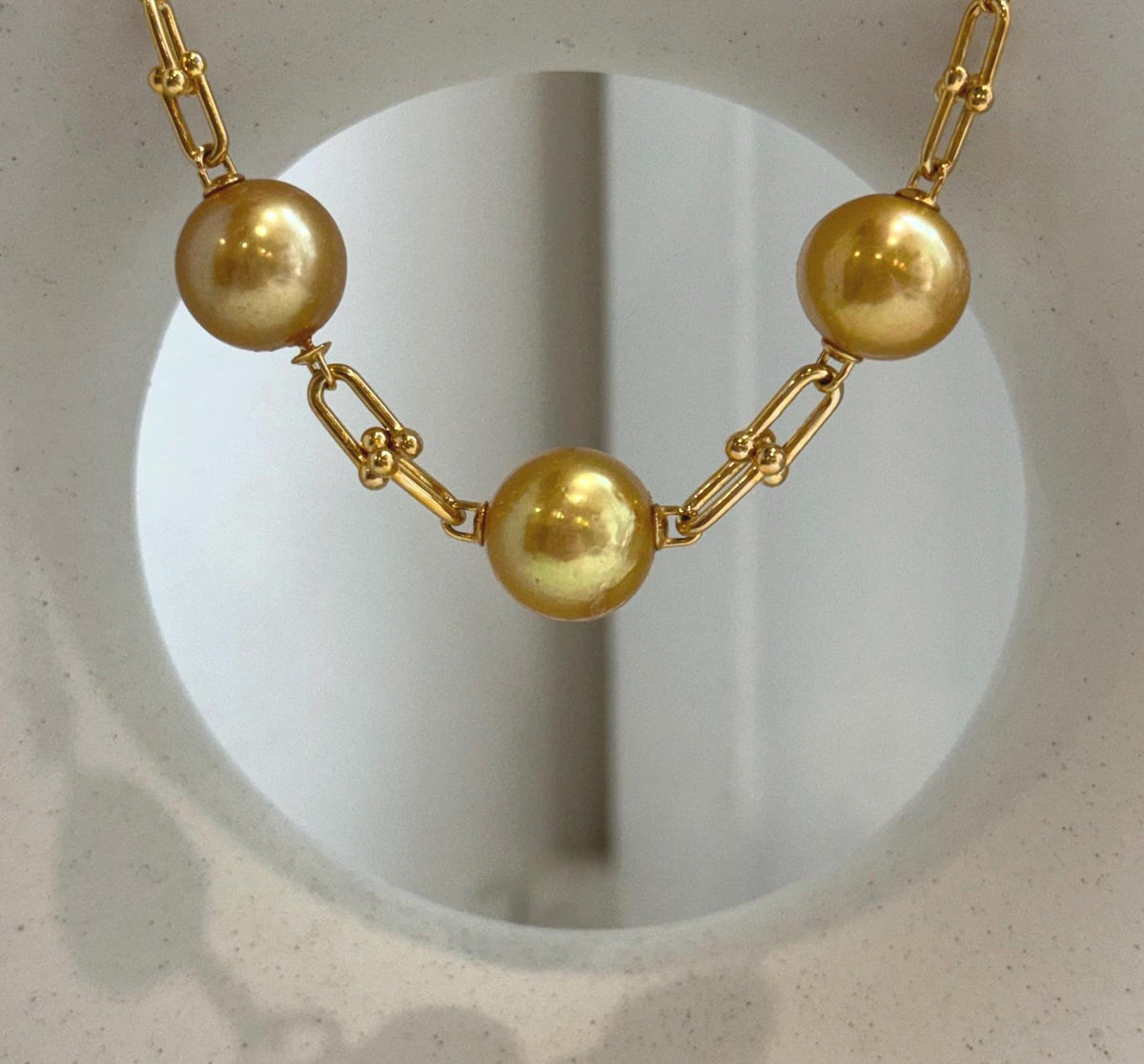 Chartier 3pcs 13.2-13.8mm Edison Golden Pearl Satellite Necklace | Genuine Saltwater Pearls | Extreme Mirror Luster | S925 Silver | 18.9”