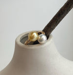 Modern minimalist pearl ring with two genuine golden freshwater pearls on S925 sterling silver.