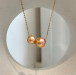 Elly’s Double 18K Edison Sunset Gold Pearl Floating Pendant | 9.1–11mm Genuine Pearls | Mirror Luster | S925 Silver Chain
