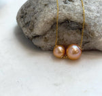Double Edison sunset gold pearl floating pendant with genuine pearls and elegant 18K gold design