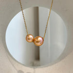 Double golden Edison pearl necklace with 18K gold floating pendant and sterling silver chain