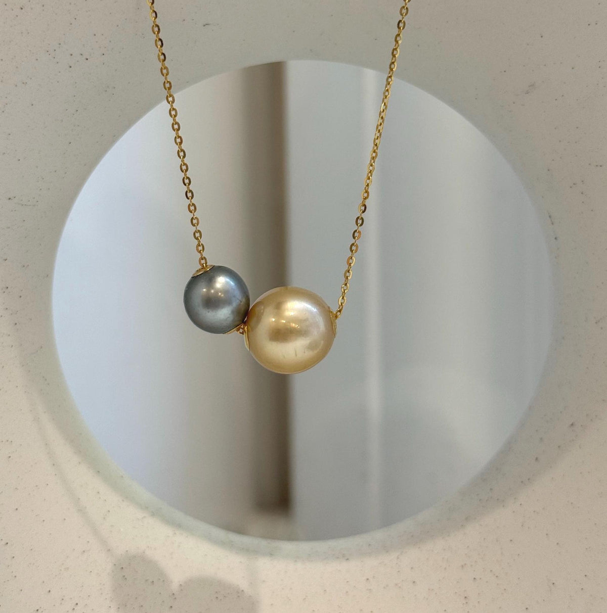18K gold double pearl pendant with genuine Tahitian and South Sea pearls