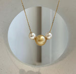 Elegant 18K gold three pearl floating pendant with genuine ocean pearls
