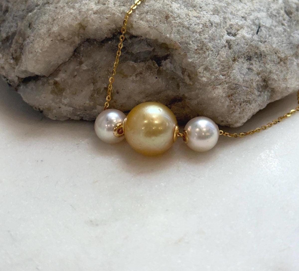 South Sea golden and Akoya pearl pendant with beautiful natural pearl luster