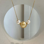 Luxury genuine saltwater pearl pendant with three floating pearls and 18K gold