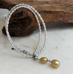 Genuine Tahitian Keshi pearl necklace with South Sea golden pearl drop design