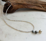 Genuine Tahitian Keshi and golden South Sea pearl necklace handmade with sterling silver
