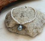 Genuine Tahitian pearl pendant necklace with tiny irregular white pearls