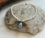 Elegant Tahitian pearl drop necklace with tiny organic shaped white pearls