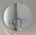 Unique eye-shaped pearl statement pendant necklace by Elly