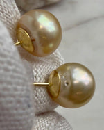 Elly’s 10.3mm Deep Tea Gold South Sea Pearl Stud Earrings | Genuine Natural Golden Saltwater Pearls | Extreme Luster | S925 Sterling Silver