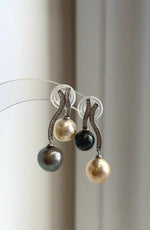 Multicolor double pearl earrings in S925 sterling silver.