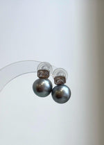 Genuine Tahitian pearl earrings featuring beautiful platinum silver-grey color