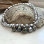 Adjustable Tahitian and white pearl necklace with an S925 sterling silver extension chain.