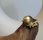 Golden South Sea pearl featured in an adjustable star-design ring made from gold-plated S925 sterling silver.