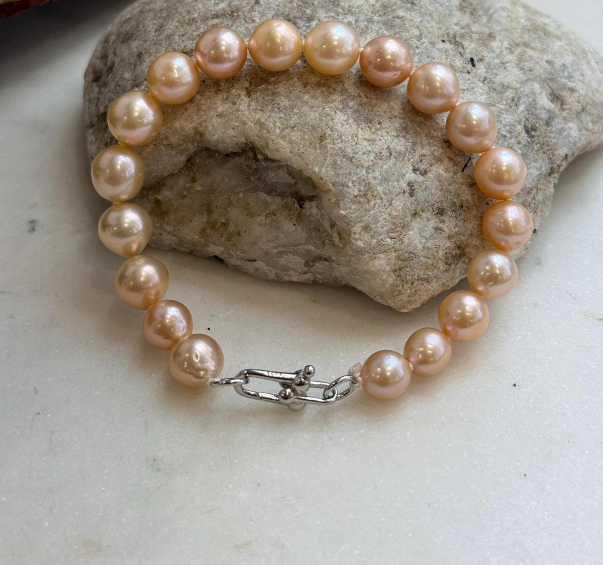Elly’s peach golden freshwater pearl bracelet