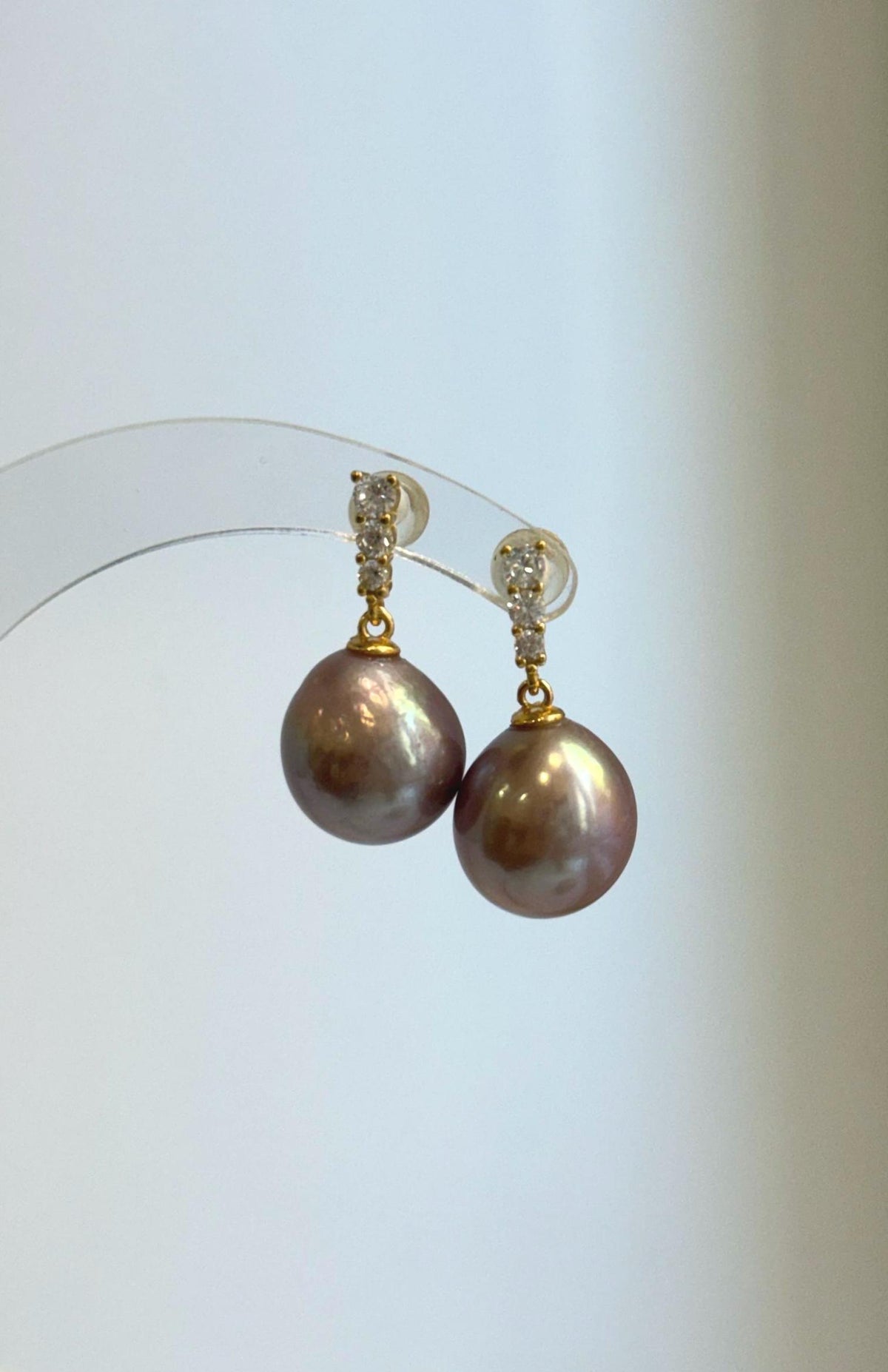 12.5mm genuine freshwater Edison pearl earrings in rich rose mauve tone