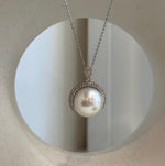 Australian white South Sea pearl pendant with mirror luster and S925 sterling silver setting.