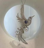 Bird brooch pendant with a bright Akoya pearl focal point