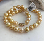 Genuine saltwater pearls with individual shapes and golden tones