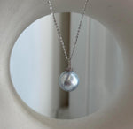 Silver blue iridescent pearl pendant made with a genuine Australian South Sea pearl.