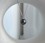 Platinum gray pearl pendant necklace in crystal-accented sterling silver.