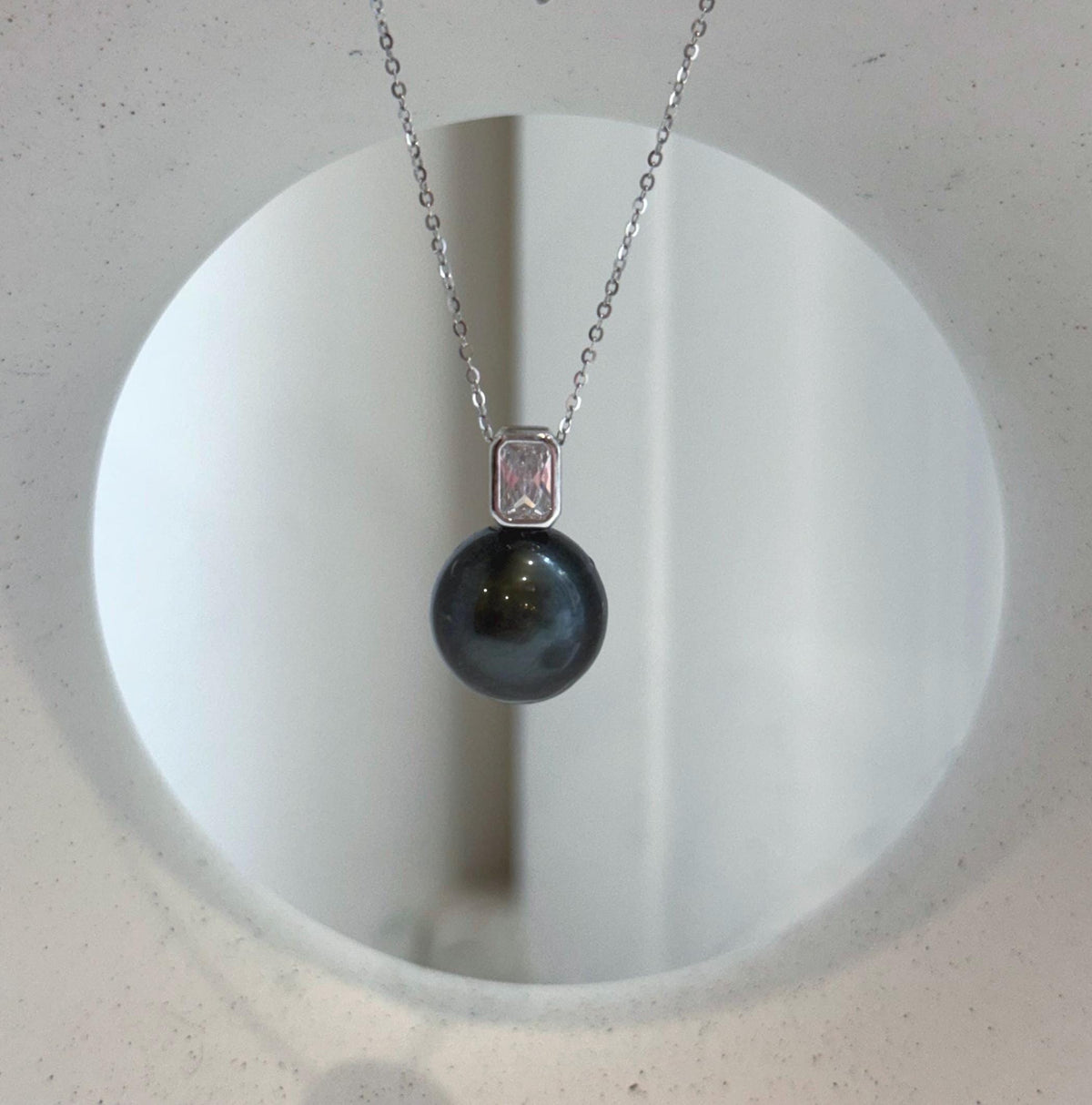 Tahitian pearl pendant set in crystal-accented S925 sterling silver