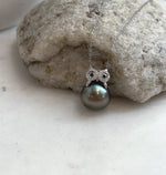 Tahitian pearl owl necklace in sterling silver