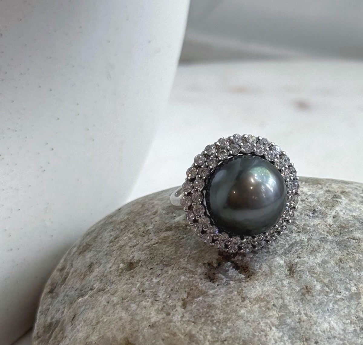 Tahitian saltwater pearl sunflower statement ring.