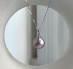 Rose pink Edison pearl pendant on a delicate S925 sterling silver chain.