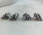 Purple and green freshwater keshi pearl grape earrings in S925 sterling silver.