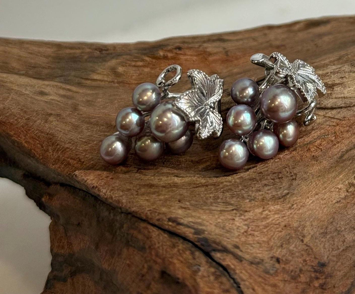 Elly’s 4.2–6.2mm Genuine Purple & Green Freshwater Keshi Pearl Grape Earrings | Mirror Luster | S925 Sterling Silver | 1.4 × 1.9cm