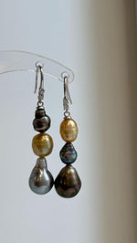 Multicolor saltwater pearl earrings with extreme luster and organic shapes.