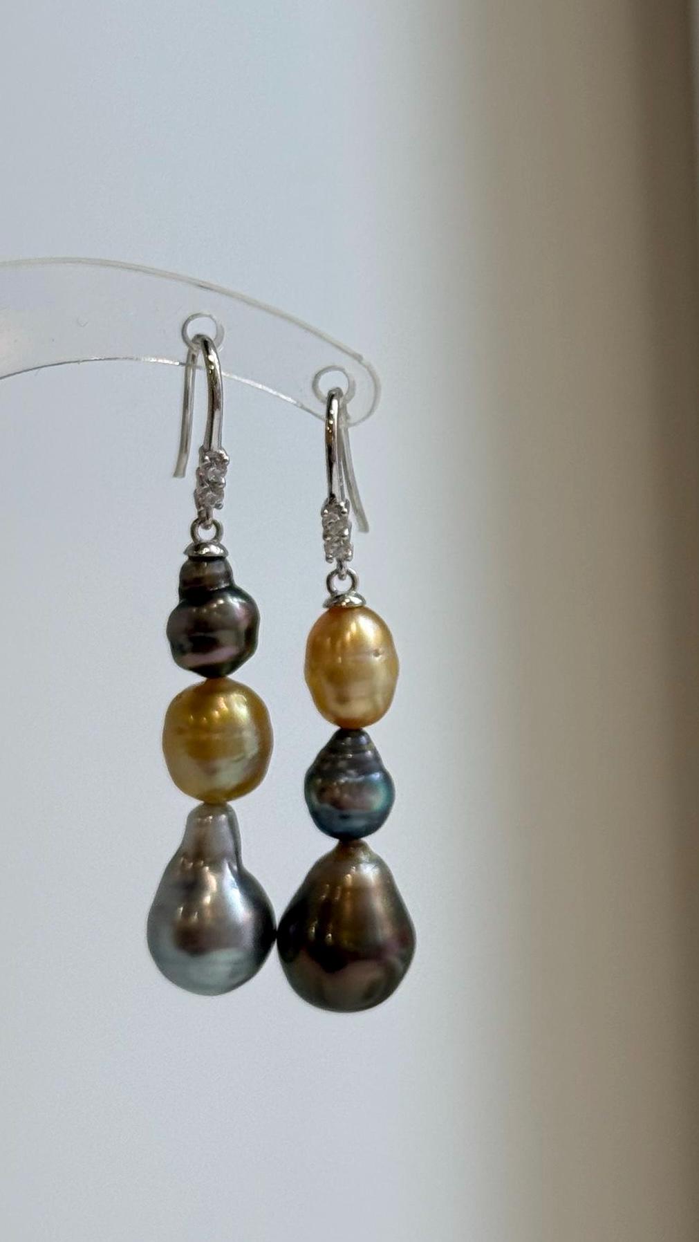 Multicolor saltwater pearl earrings with extreme luster and organic shapes.