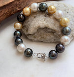 Close-up of ocean pearls with reflective luster.